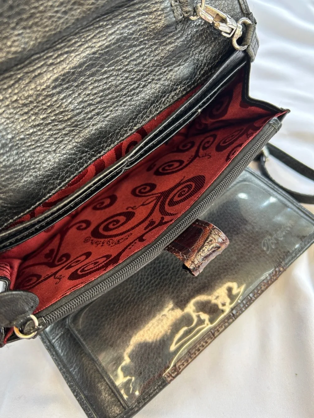 Vintage Brighton Black & Croc Embossed Leather Crossbody – Retired Style